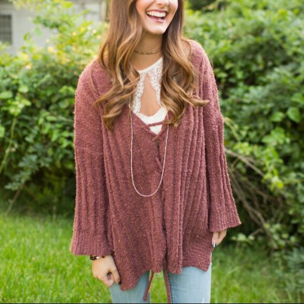 Rust Lace-Up Sweater